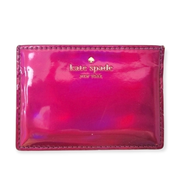 RARE Kate Spade Holographic Leather Card Holder ID Holder Hot Pink Card Wallet - Picture 1 of 5